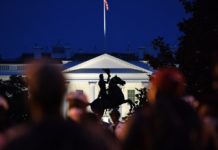 Des manifestants tentent de déboulonner une statue devant la Maison-Blanche